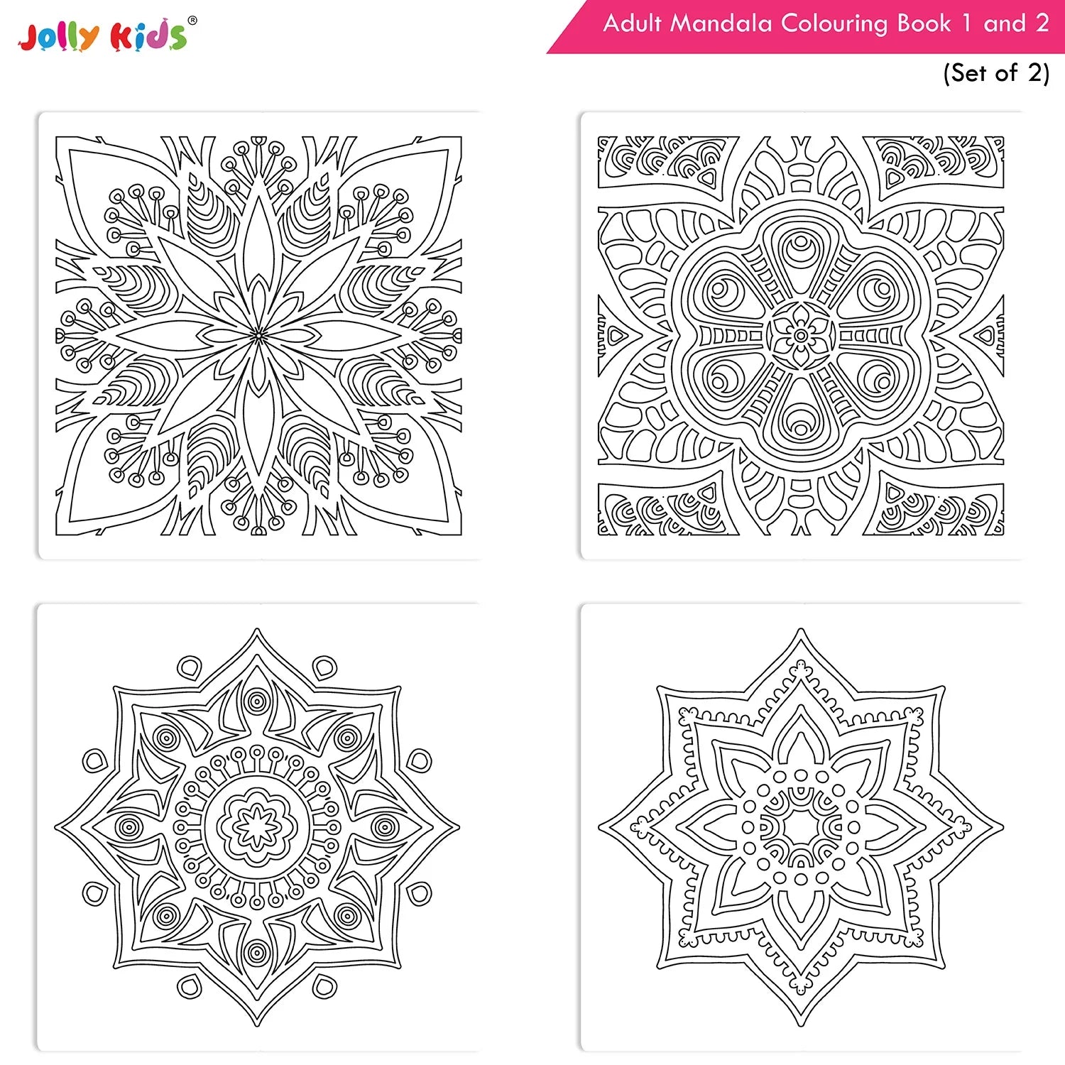 Jolly Kids Adults Mandala Colouring Books A Set of 2| Ideal For Stress Relieving, Relaxing & Meditation Books for Teenager | Grocsy