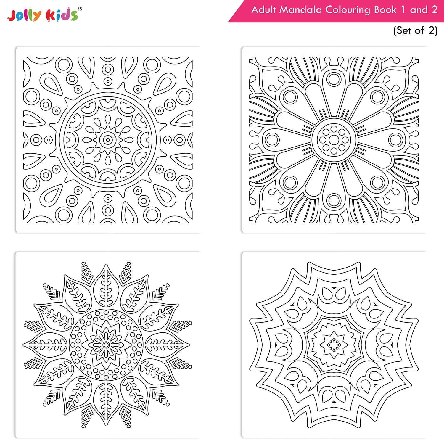 Jolly Kids Adults Mandala Colouring Books A Set of 2| Ideal For Stress Relieving, Relaxing & Meditation Books for Teenager | Grocsy