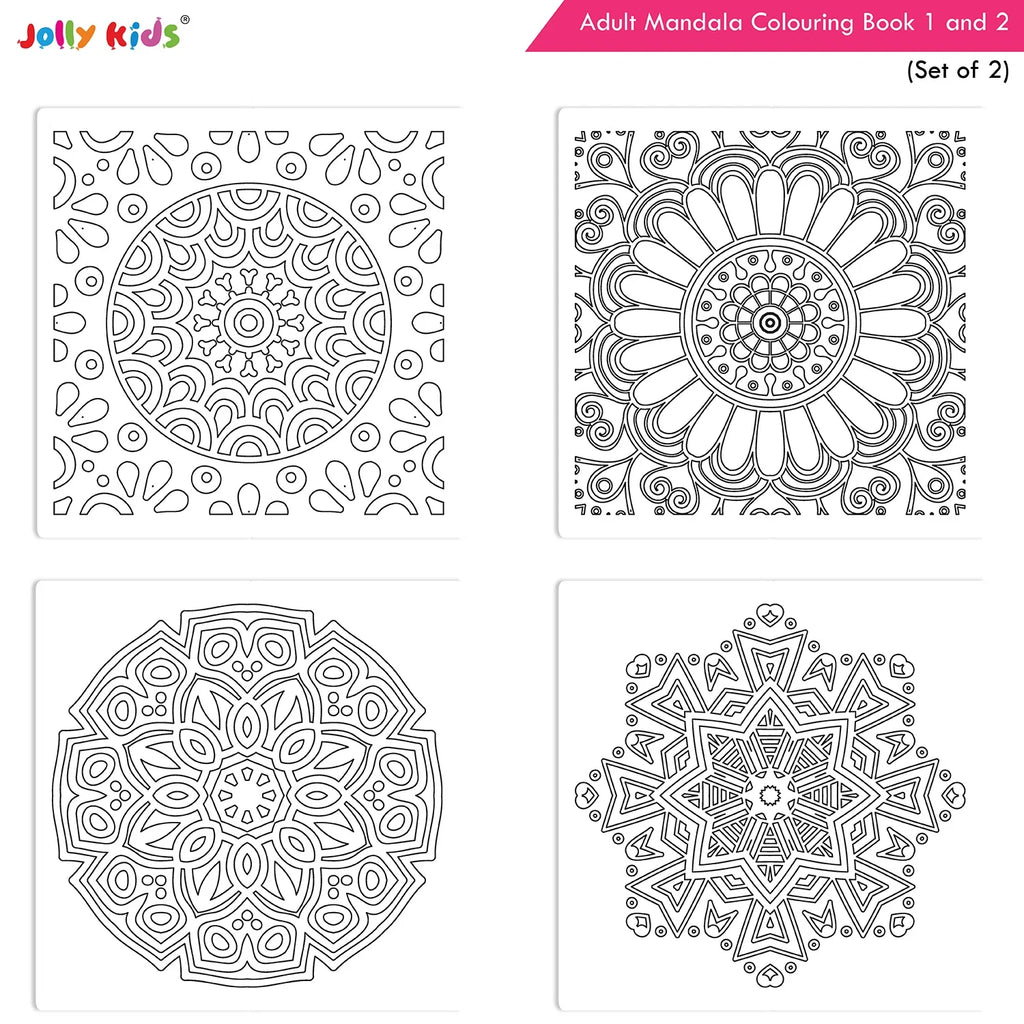 Jolly Kids Adults Mandala Colouring Books A Set of 2| Ideal For Stress Relieving, Relaxing & Meditation Books for Teenager | Grocsy