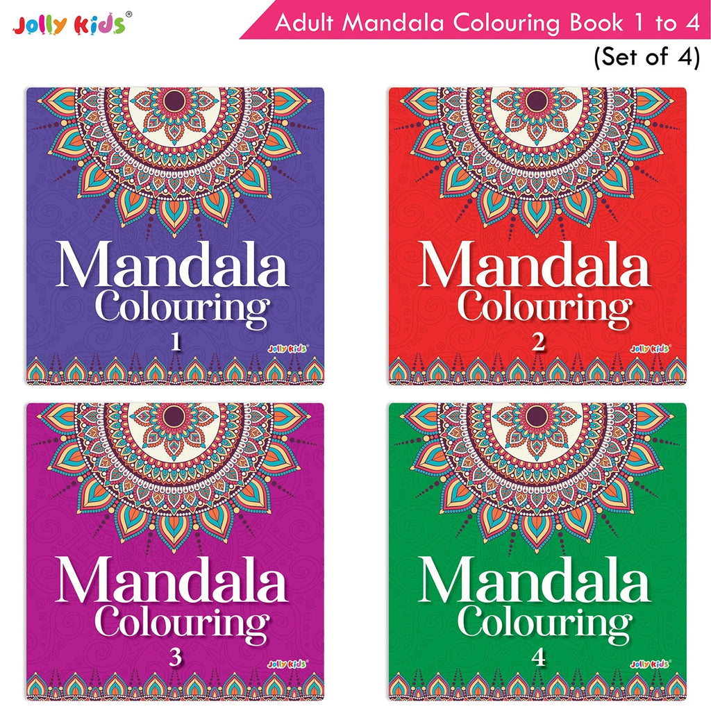 Jolly Kids Adults Mandala Colouring Books Set of 4| Ideal for Stree Relieving, Relaxing and Meditation Books for Teenagers | Grocsy