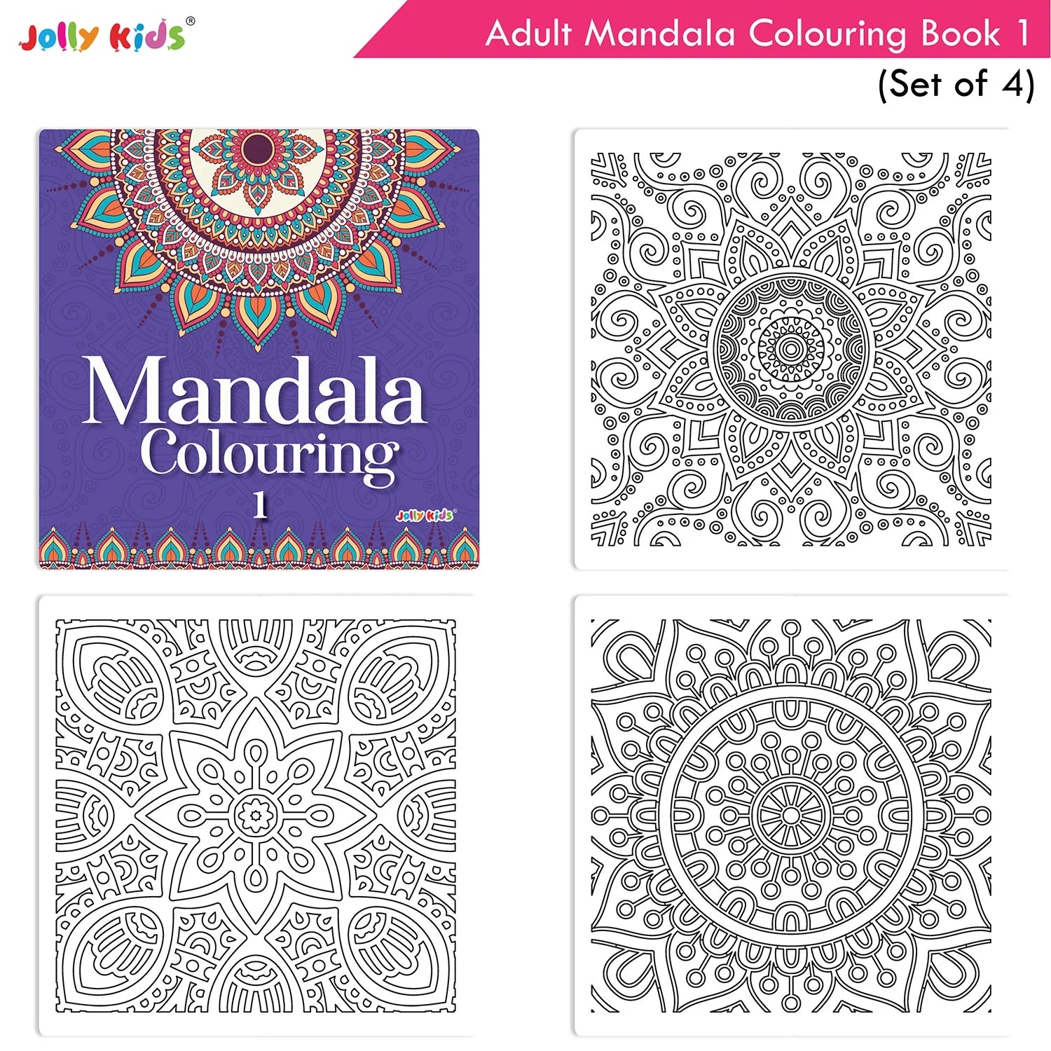 Jolly Kids Adults Mandala Colouring Books Set of 4| Ideal for Stree Relieving, Relaxing and Meditation Books for Teenagers | Grocsy
