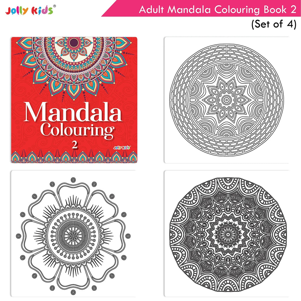 Jolly Kids Adults Mandala Colouring Books Set of 4| Ideal for Stree Relieving, Relaxing and Meditation Books for Teenagers | Grocsy
