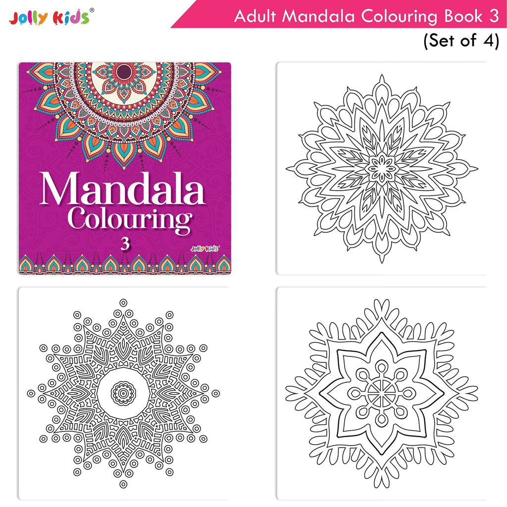 Jolly Kids Adults Mandala Colouring Books Set of 4| Ideal for Stree Relieving, Relaxing and Meditation Books for Teenagers | Grocsy