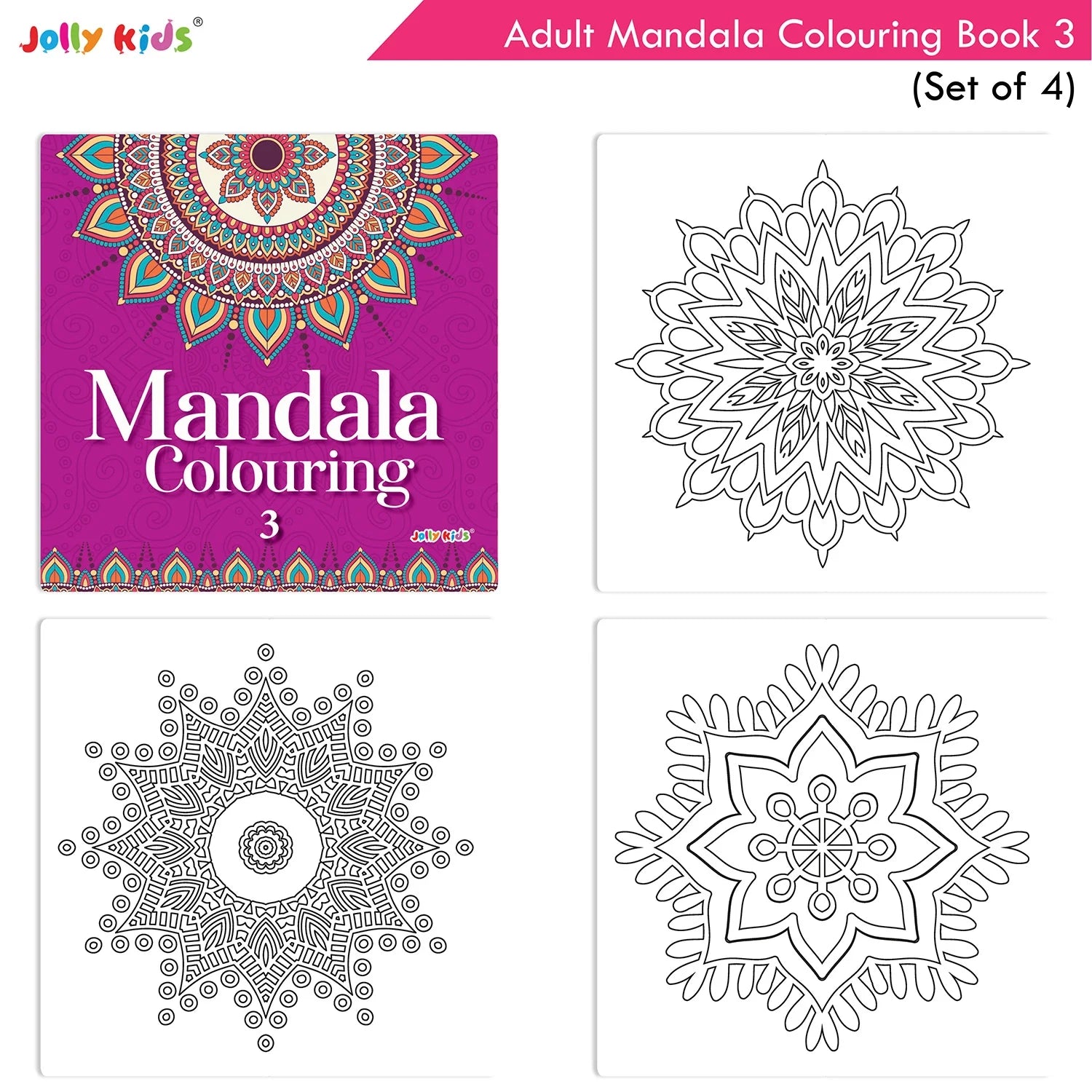 Jolly Kids Adults Mandala Colouring Books Set of 4| Ideal for Stree Relieving, Relaxing and Meditation Books for Teenagers | Grocsy