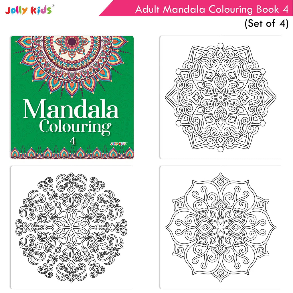 Jolly Kids Adults Mandala Colouring Books Set of 4| Ideal for Stree Relieving, Relaxing and Meditation Books for Teenagers | Grocsy