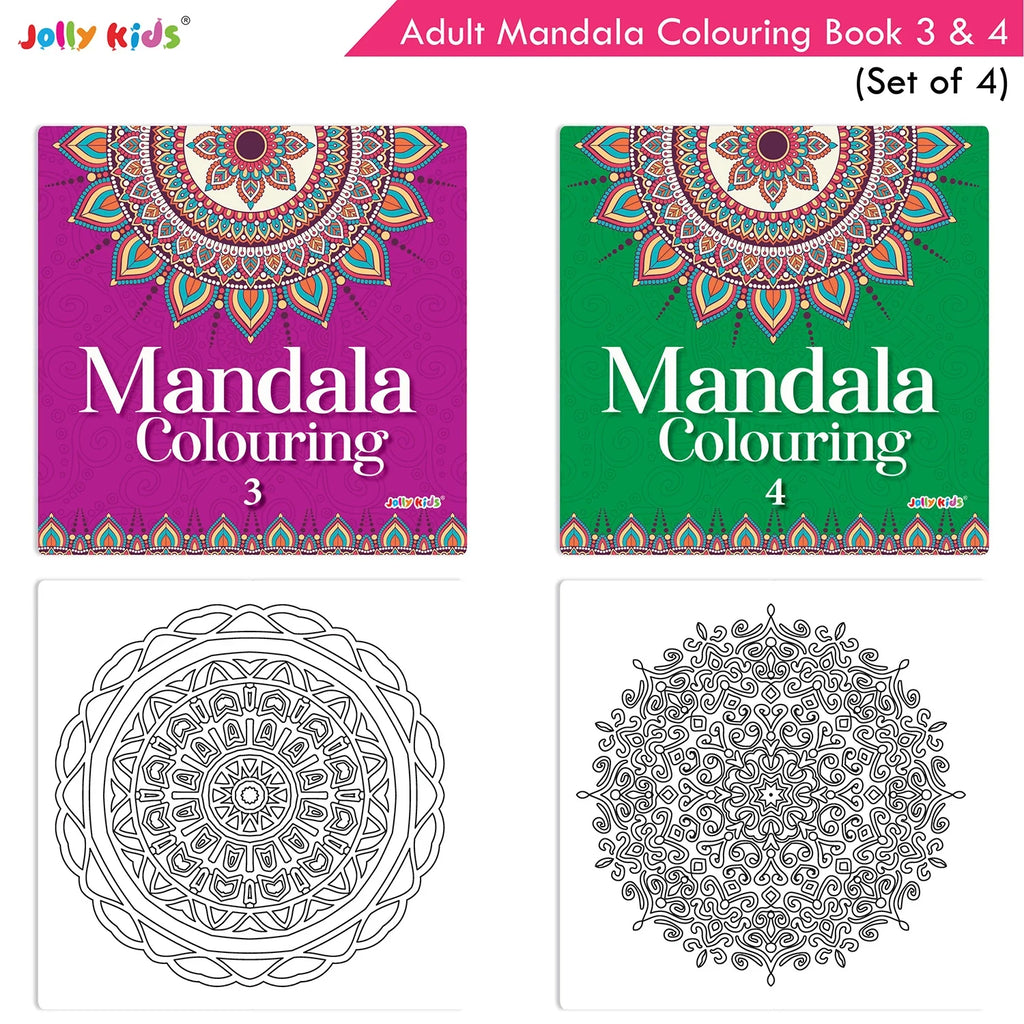 Jolly Kids Adults Mandala Colouring Books Set of 4| Ideal for Stree Relieving, Relaxing and Meditation Books for Teenagers | Grocsy