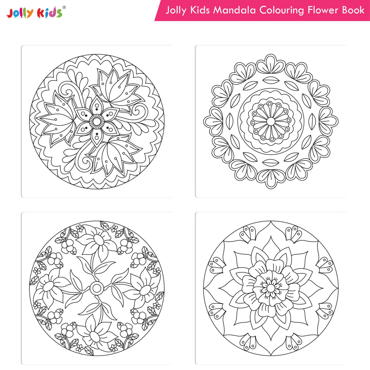 Jolly Kids Mandala Colouring Books Set| Set of 4| Colouring Book: Stress Relieving Designs Flower, Jungle, Princess & Unicorn Colouring Books | Grocsy