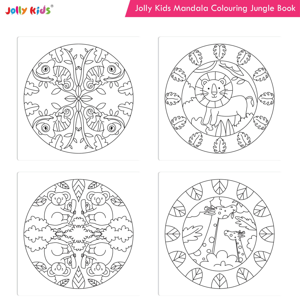 Jolly Kids Mandala Colouring Books Set| Set of 4| Colouring Book: Stress Relieving Designs Flower, Jungle, Princess & Unicorn Colouring Books | Grocsy