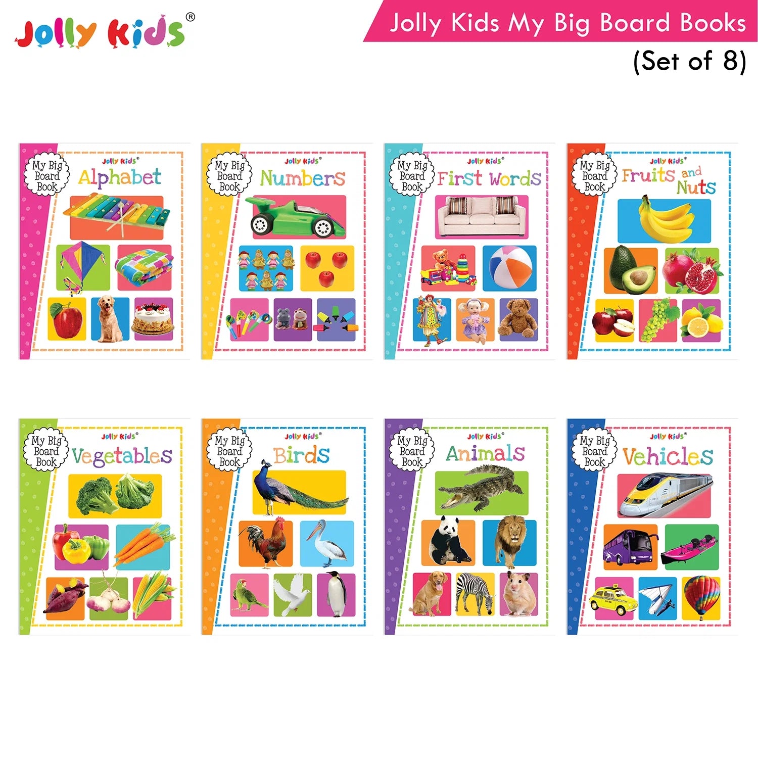 Jolly Kids My Big Board Books Set of 8 for Toddlers Ages 0-3 Years| Picture Learning Books | Grocsy