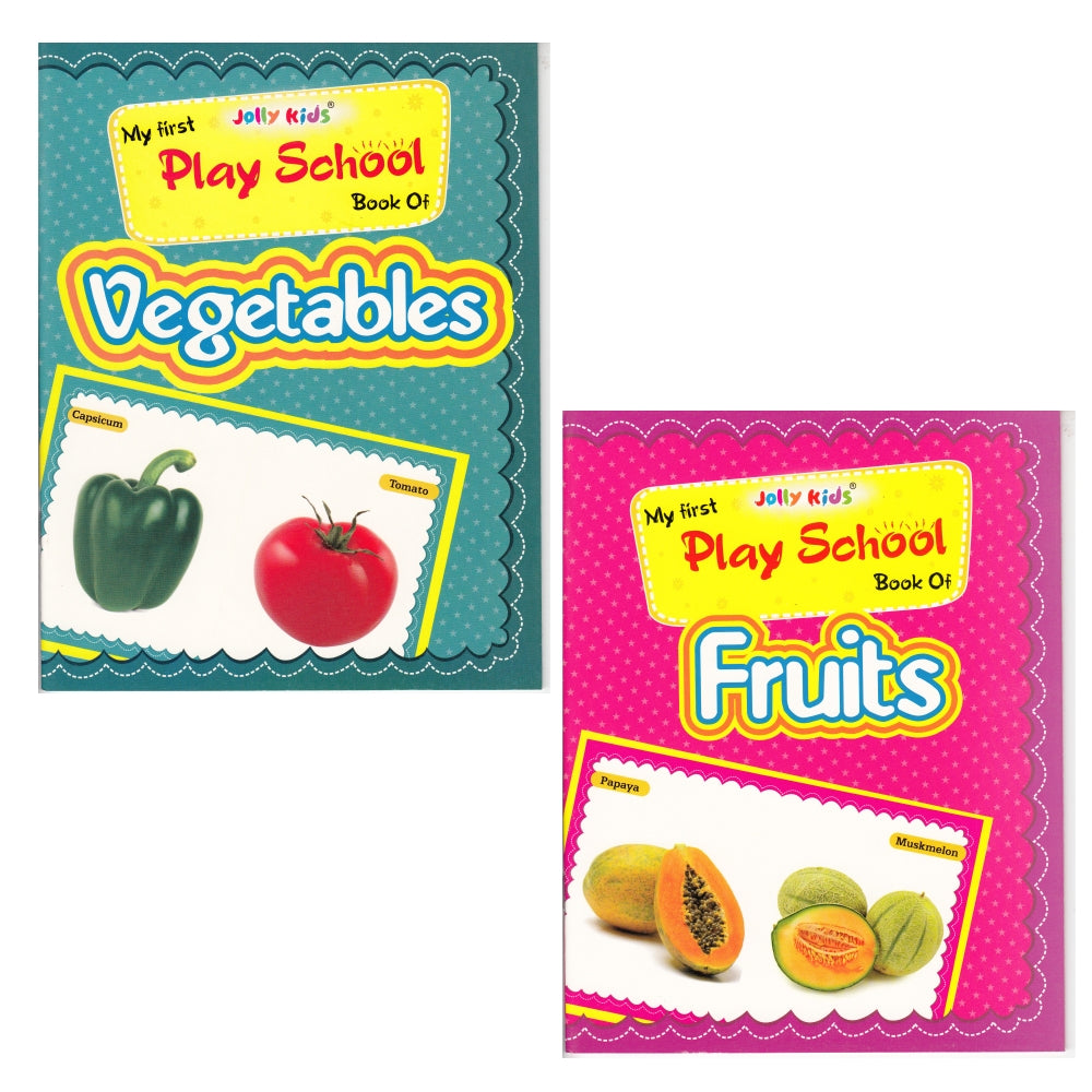 Jolly Kids My First Play School Book Set of 7| Ages 1 - 4 Year| Picture Learing Books like Alphabet, Vegetables, Fruits | Grocsy