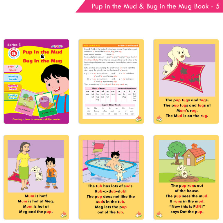 Jolly Kids Story Time Phonics Book Series 1 (Set of 10)| Short & Long Sound| Phonic Sound Stories Book for Kids Ages 4-8 Years | Grocsy
