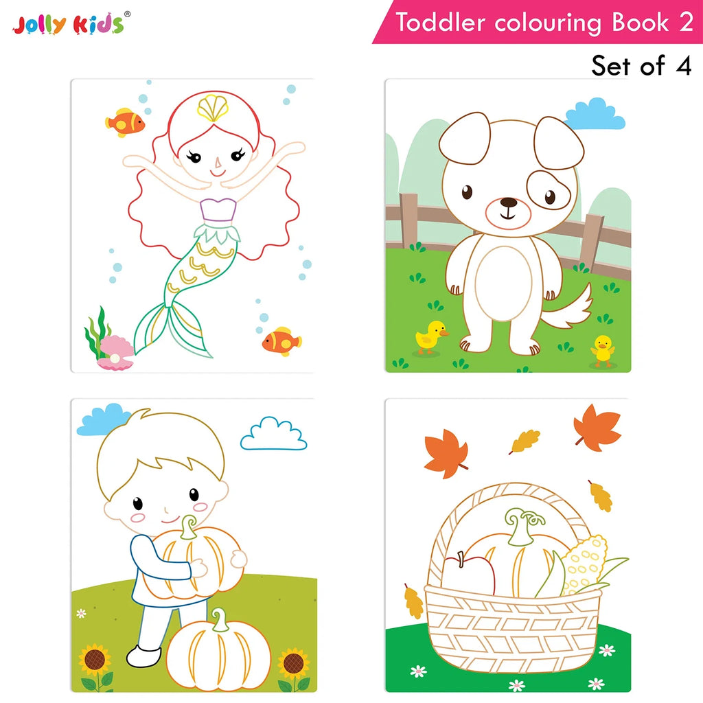Jolly Kids Toddler Colouring Die-Cut Animals Shape Activity Books Set of 4 for Kids| Ages 1-6 Years | Grocsy