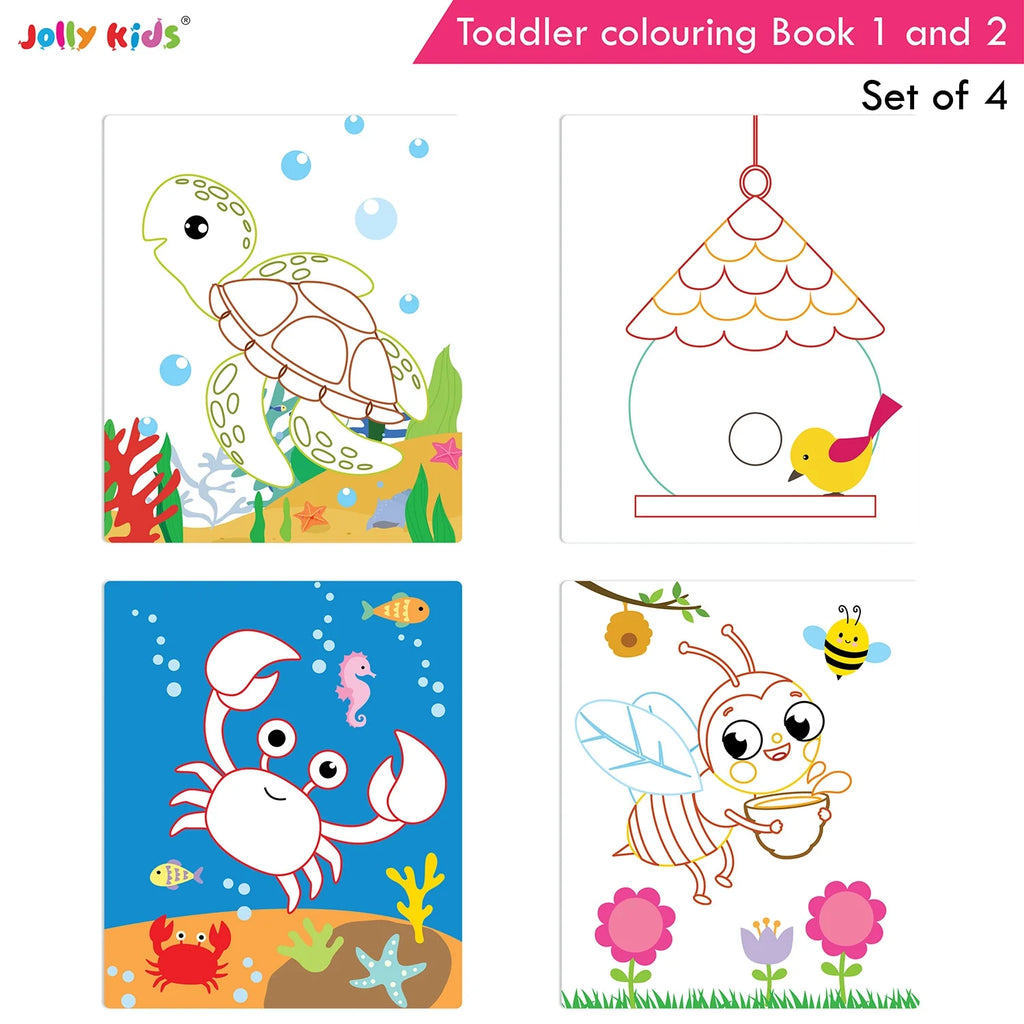 Jolly Kids Toddler Colouring Die-Cut Animals Shape Activity Books Set of 4 for Kids| Ages 1-6 Years | Grocsy