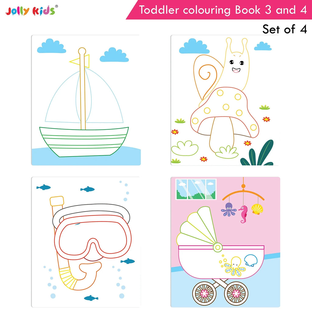 Jolly Kids Toddler Colouring Die-Cut Animals Shape Activity Books Set of 4 for Kids| Ages 1-6 Years | Grocsy