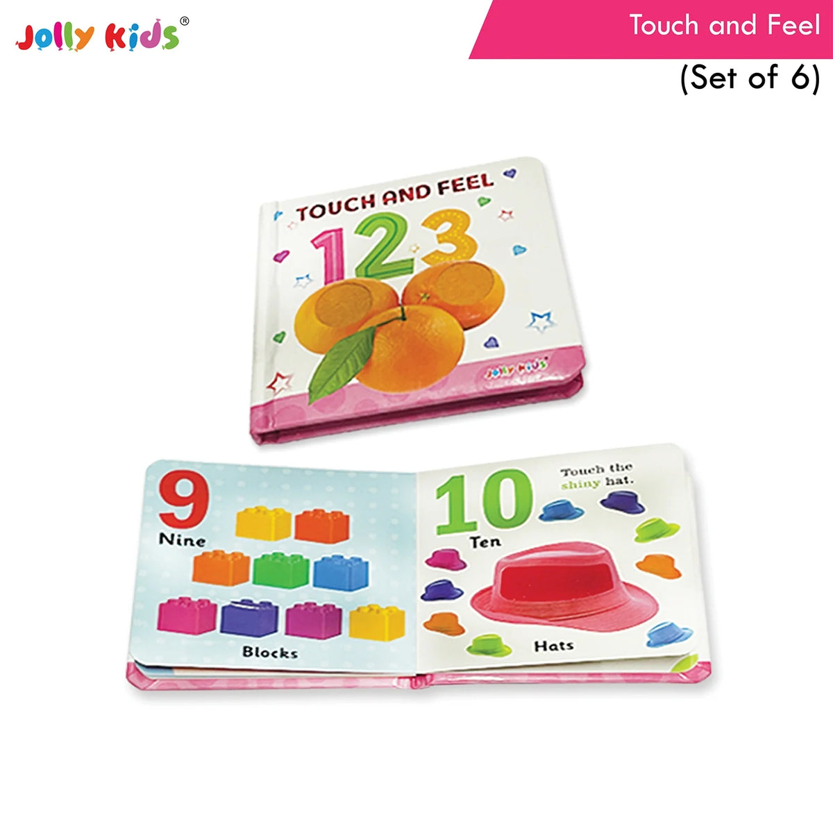 Jolly Kids Touch and Feel Picture Learning Sensory Development Padded Board Books Set of 6 for Infants, Toddlers Gift Ages 0-12 Months | Grocsy