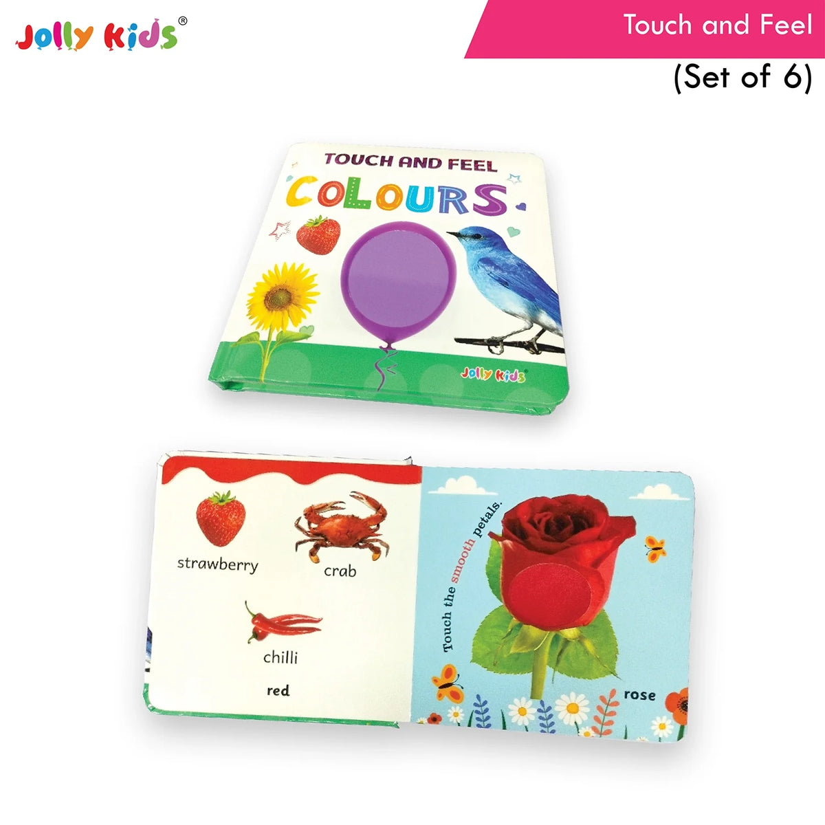 Jolly Kids Touch and Feel Picture Learning Sensory Development Padded Board Books Set of 6 for Infants, Toddlers Gift Ages 0-12 Months | Grocsy
