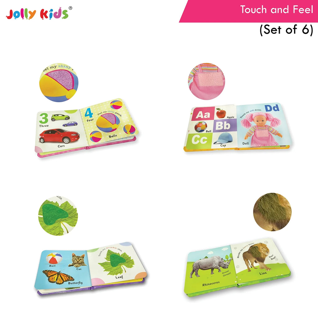 Jolly Kids Touch and Feel Picture Learning Sensory Development Padded Board Books Set of 6 for Infants, Toddlers Gift Ages 0-12 Months | Grocsy