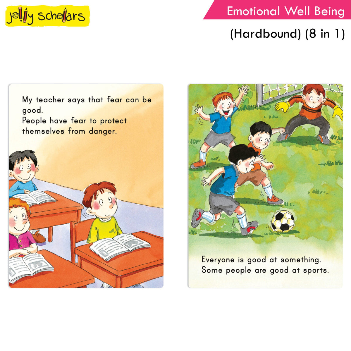 Jolly Scholars Emotional Well Being Hardbound 8 in 1 Stories Book For Kids Ages 3-6 Years| Learn Beauty, Anger, Sadness, Love Family & Friends etc. | Grocsy