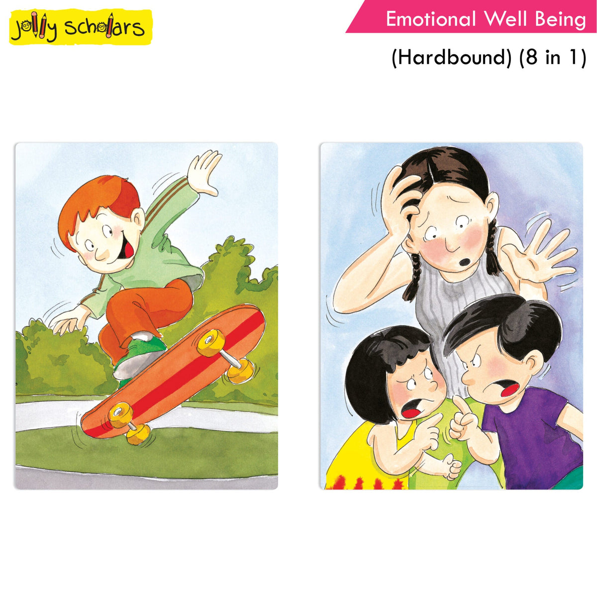 Jolly Scholars Emotional Well Being Hardbound 8 in 1 Stories Book For Kids Ages 3-6 Years| Learn Beauty, Anger, Sadness, Love Family & Friends etc. | Grocsy