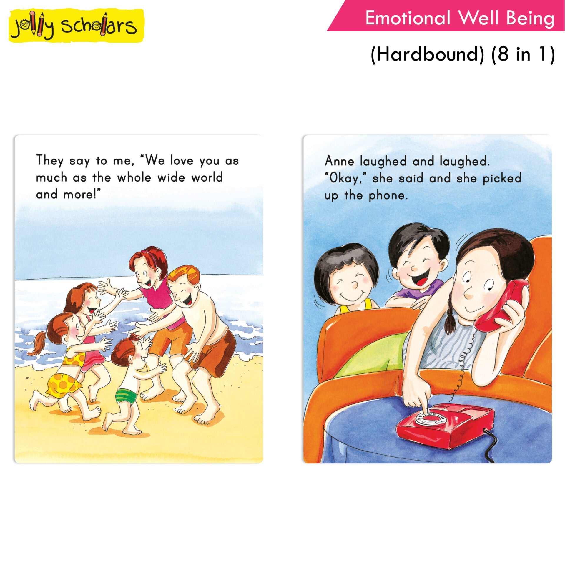 Jolly Scholars Emotional Well Being Hardbound 8 in 1 Stories Book For Kids Ages 3-6 Years| Learn Beauty, Anger, Sadness, Love Family & Friends etc. | Grocsy
