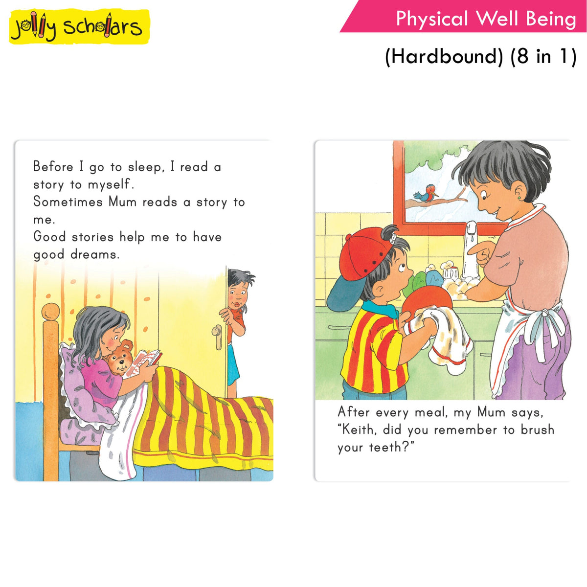 Jolly Scholars Physical Well Being Hardbound 8 in 1 Stories Book for Kids| Promote Physical Health Activity, Fitness & Exercise| Ages 3-6 Years | Grocsy