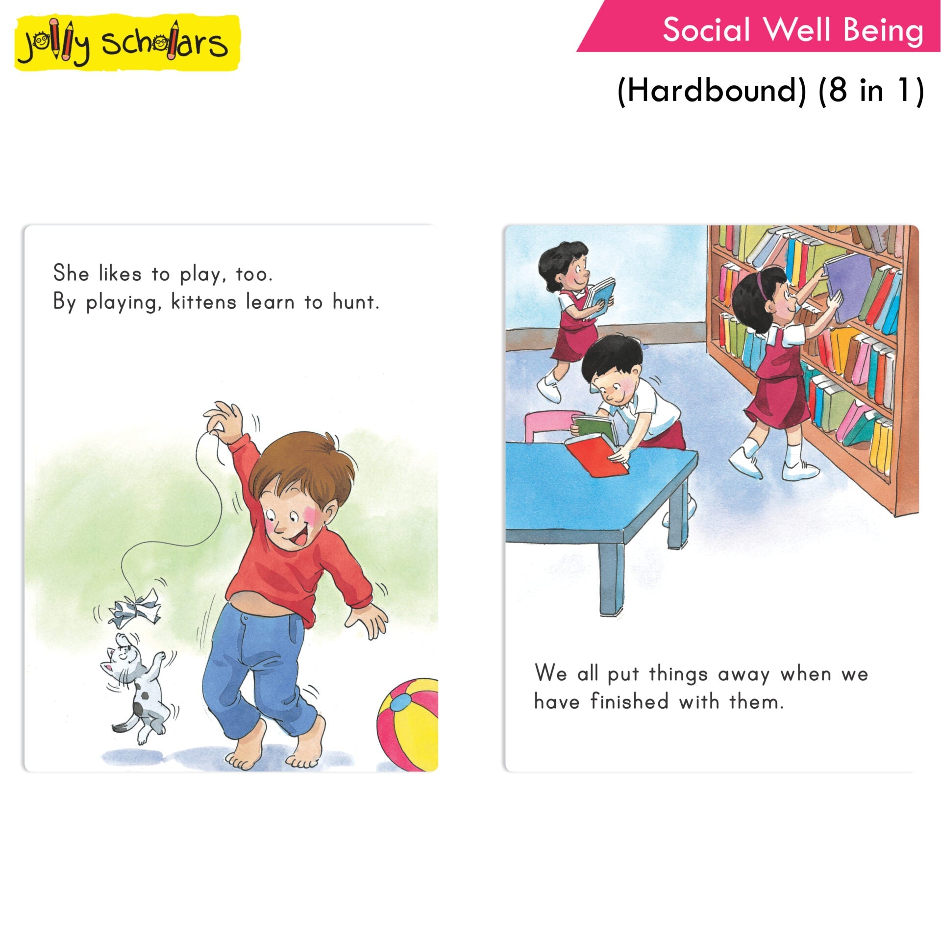 Jolly Scholars Social Well Being Hardbound 8 in 1 Stories Book For Kids To Learn Respect, Manner, Helping Our Friends, Family and So On Ages 3-6 Years | Grocsy