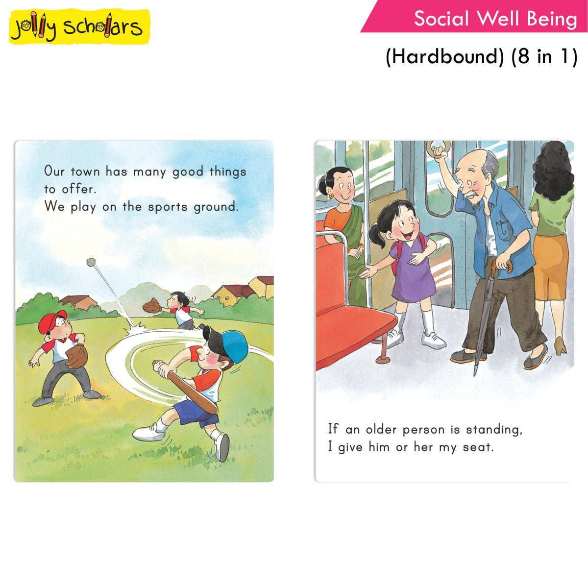 Jolly Scholars Social Well Being Hardbound 8 in 1 Stories Book For Kids To Learn Respect, Manner, Helping Our Friends, Family and So On Ages 3-6 Years | Grocsy