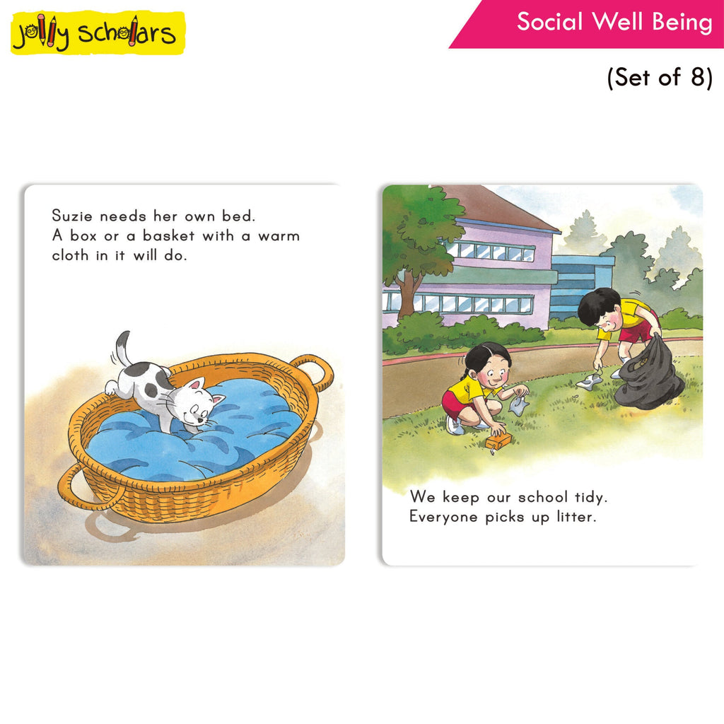 Jolly Scholars Social Well Being Stories Books Set of 8| Ages 3-6 Years| Learn Good Manner, Respect, Helping Everyone | Grocsy