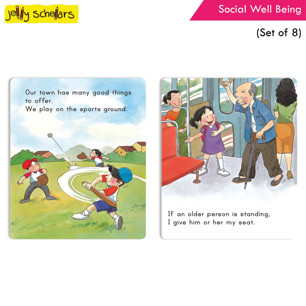 Jolly Scholars Social Well Being Stories Books Set of 8| Ages 3-6 Years| Learn Good Manner, Respect, Helping Everyone | Grocsy