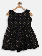 Ahalyaa Black Cotton Gold Print Kids Kurta Sharara Sets For Girls | Grocsy