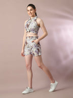 Myshka Women's Multi Printed Shirt Collar Party Top With Shorts Co-ord set | Grocsy