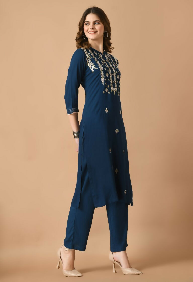 Joban Fashion Navy Cotton Rayon Kurta Set | Grocsy