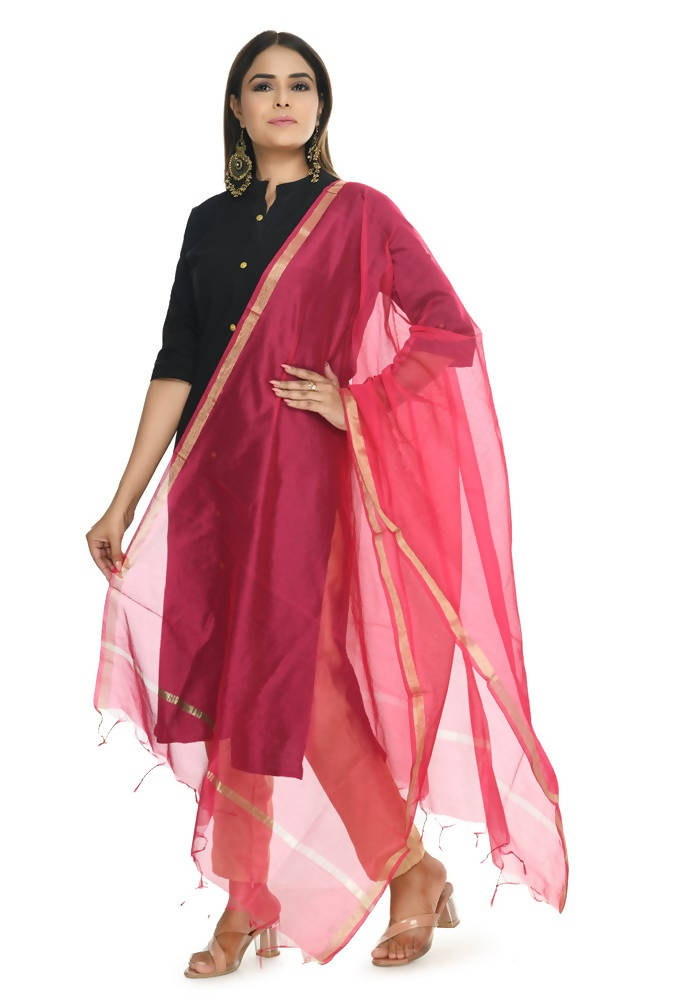 Mominos Fashion Magenta Banarsi Piping Dupatta | Grocsy