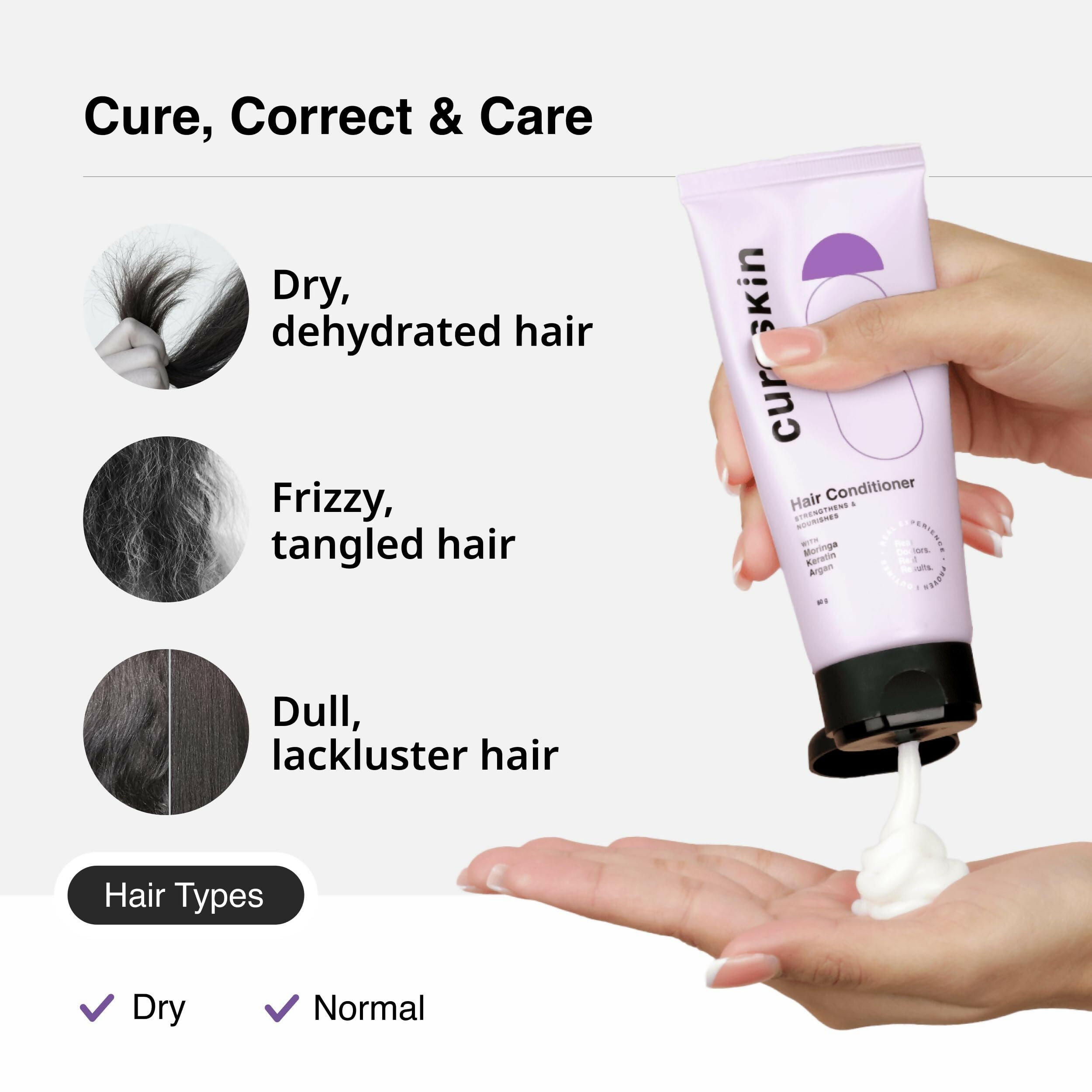 Cureskin Keratin Smooth Conditioner with Moringa, Keratin and Argan: Strenghtens and Nourishes | Grocsy