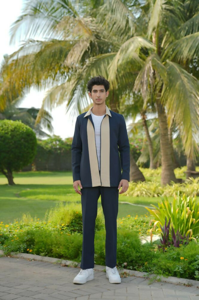 Duo Draft Navy Blue Shacket by Hilo Design | Grocsy