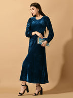Myshka Women's Blue Fit and Flare Party Dress | Grocsy