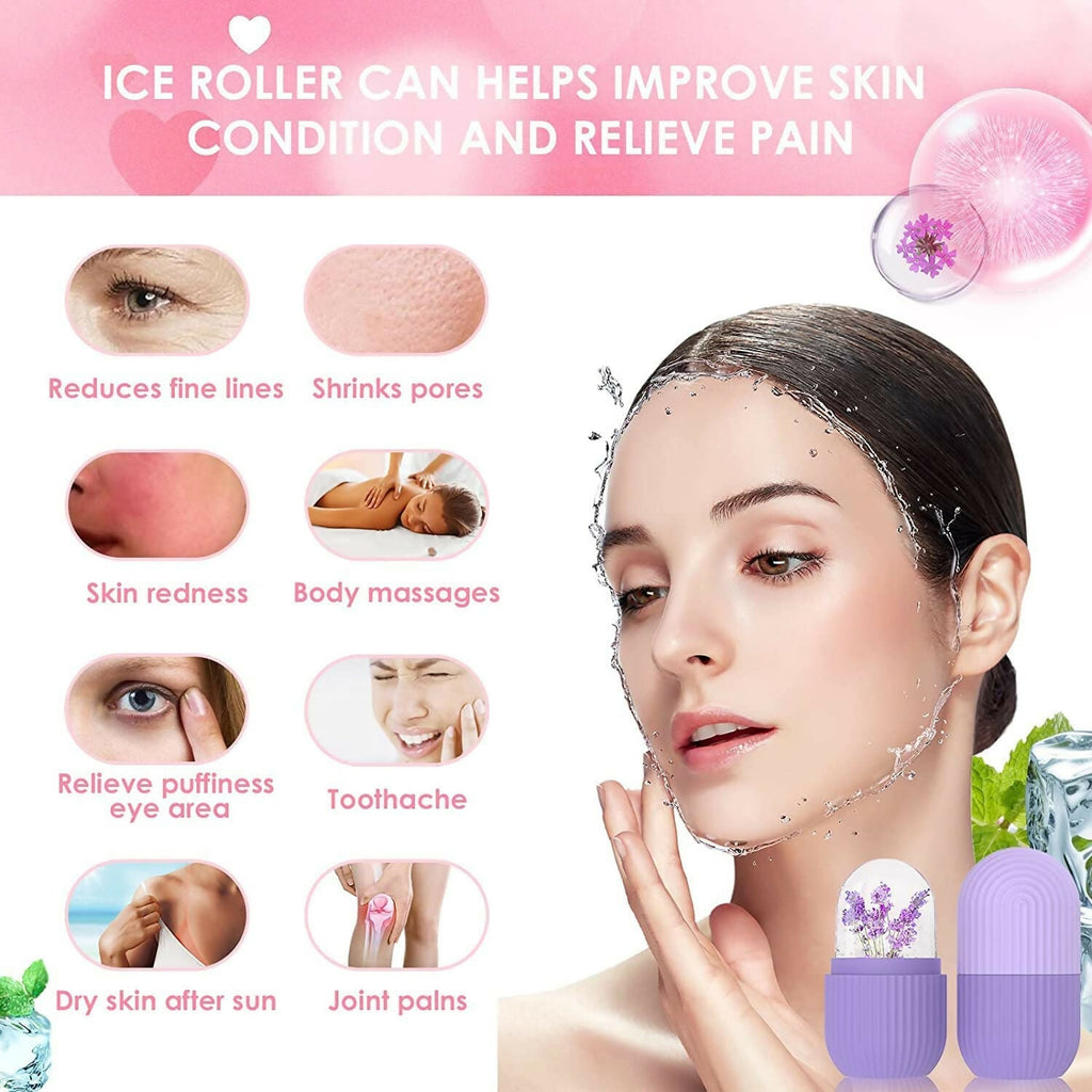 Ice Face Roller Silicone Facial Cube for Eyes Neck Massage Remove Dark Circle - Purple | Grocsy