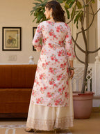 The52 White Women's Gorgeous Embroidered Chinon Fabric Straight Kurta Palazzo and Dupatta Set | Grocsy