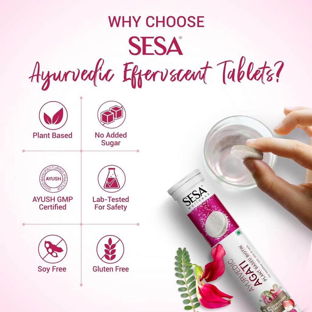 Sesa Ayurvedic Agati Plant Based Biotin Effervescent Tablets | Grocsy