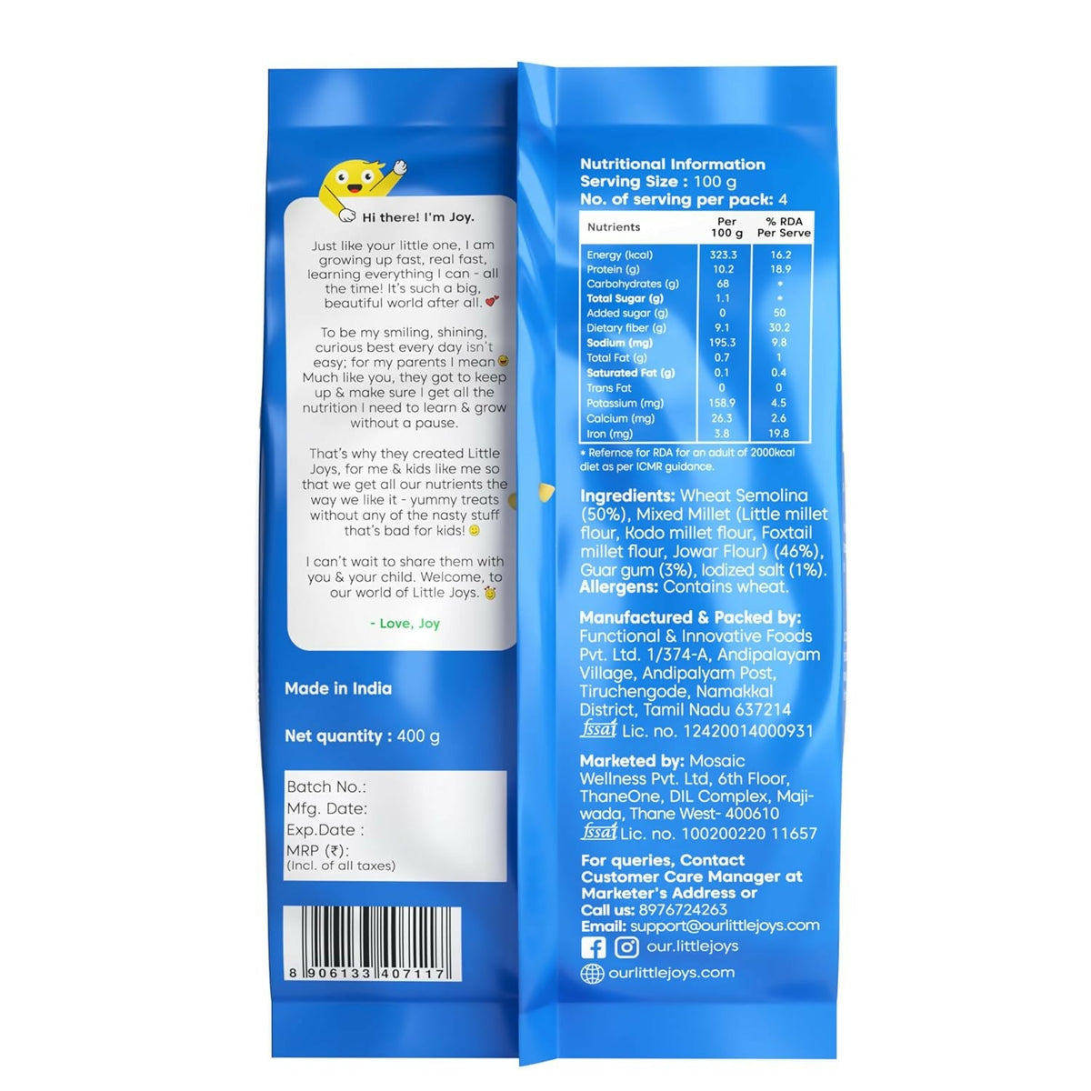 Little Joys Multi Millet Macaroni Pasta No Maida, Zero Trans Fat & 100% Multi Millet | Grocsy
