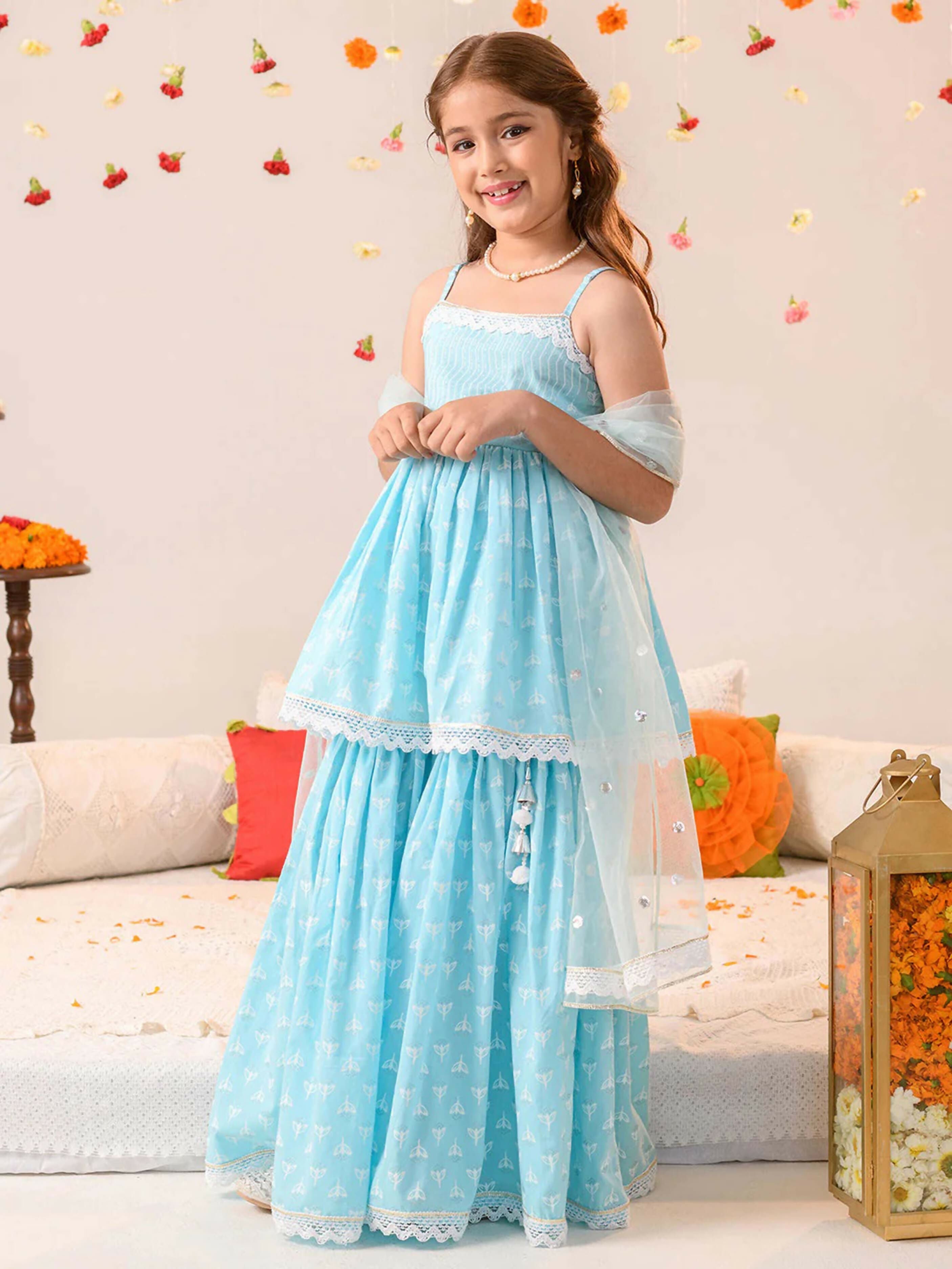 Joban Fashion Girl's Sky Blue Color Lehenga Choli | Grocsy