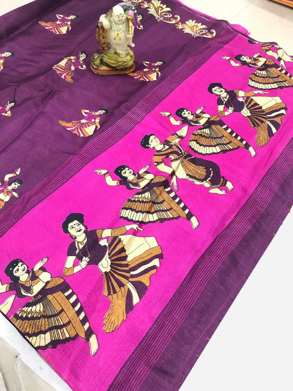 Vamika Wine Red & Pink Kalamkari With Jhalar Khadi Silk Saree | Grocsy