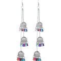 MS Fashion India Antique Triple Afghani Kashmiri Tribal Oxidized Long Chain Jhumka Earrings | Grocsy