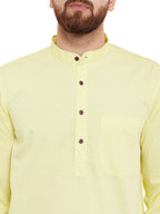 Even Apparels Yellow Pure Cotton Men's Kurta With Band Collar | Grocsy