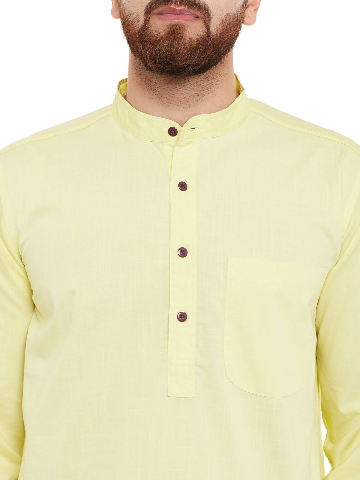 Even Apparels Yellow Pure Cotton Men's Kurta With Band Collar | Grocsy