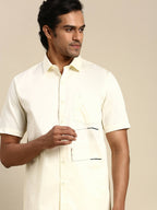 Ramraj Cotton Mens Cotton Cream Colour Half Sleeve Shirt | Grocsy