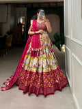 Vastranavya Exquisite Tussar Silk Lehenga Set With Perfect Floral And Patola Print Design Lehenga Choli - Pink | Grocsy