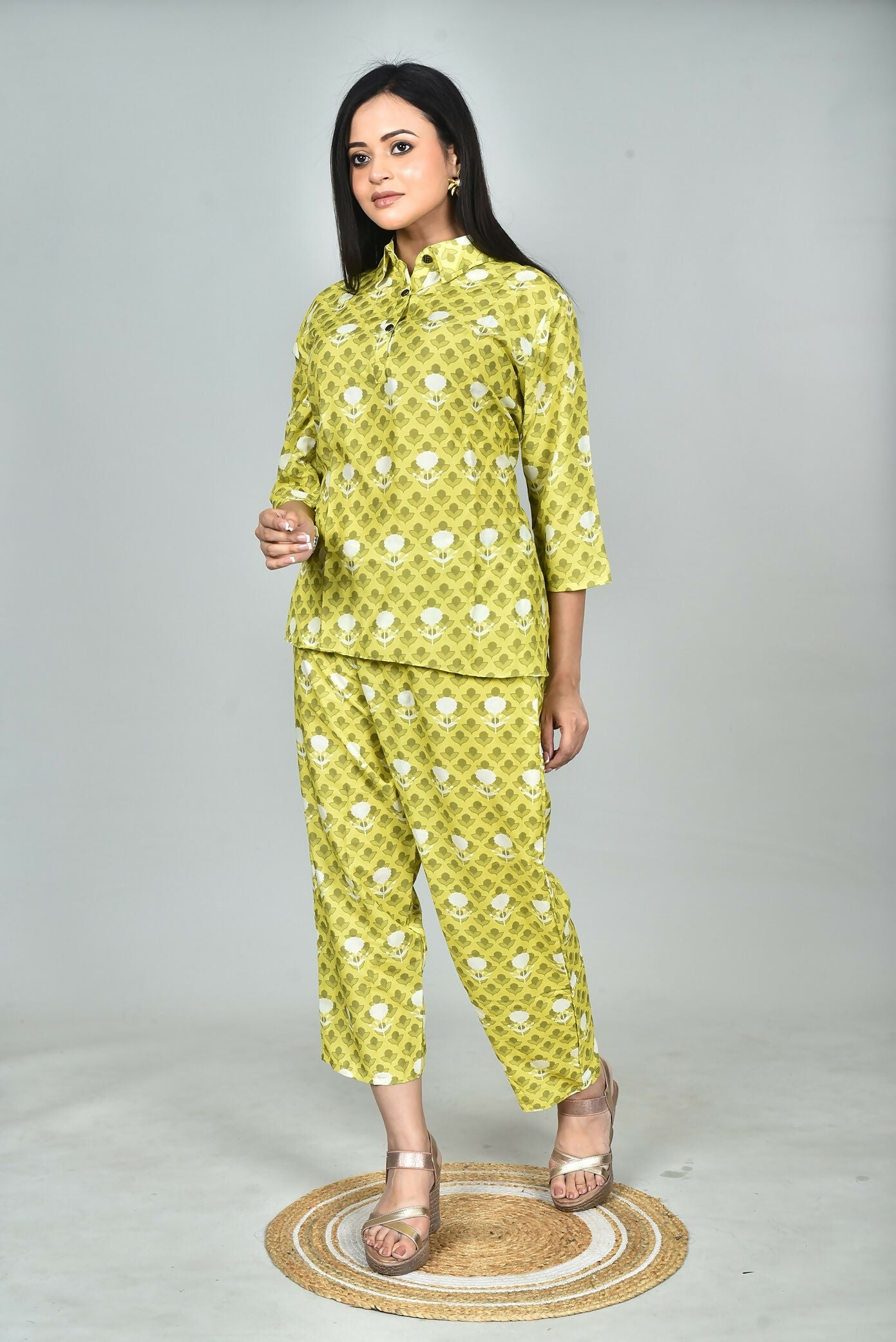 Morchari Digital Print Semi Muslin Co-Ord Set Top & Trouser-Multicolor | Grocsy