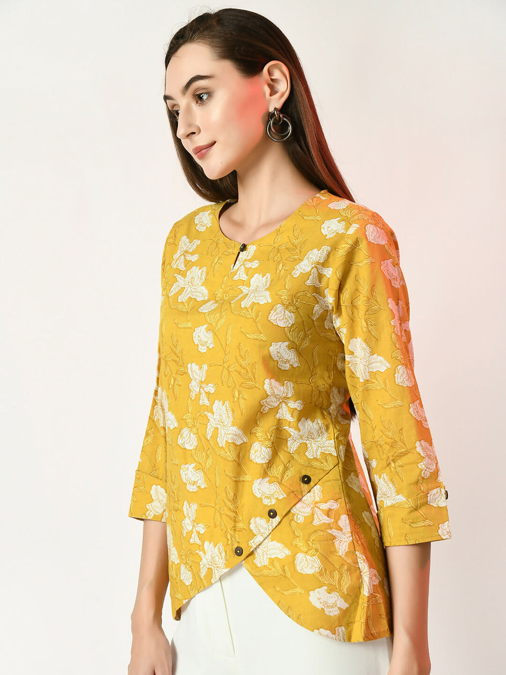 Myshka Women's Yellow Printed Top | Grocsy