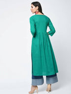 Aniyah Cotton Solid Flared Kurta With Key Hole Neck In Turquoise (AN-104K) | Grocsy